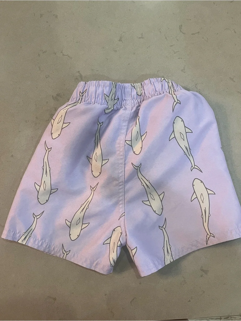 Kids Lavender Shark Swim Trunks with Elastic Waist